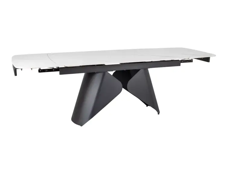 Jídelní keramický stůl ARMANDO bílý mat / černý kov (160-240)x90 cm