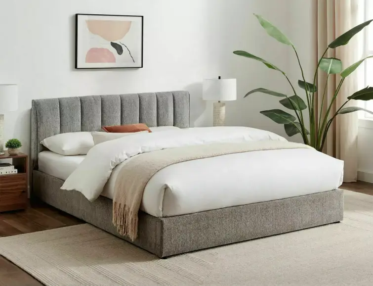 Čalouněná postel MONTREAL 140x200 světle šedá se zvedacím roštem