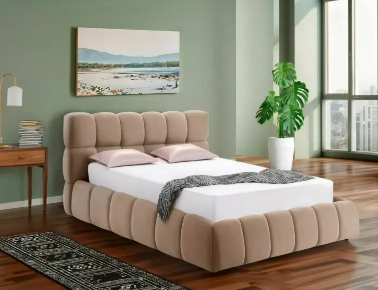 Čalouněná postel PARMA VELVET 140x200 BARVA TMAVĚ BÉŽOVÁ